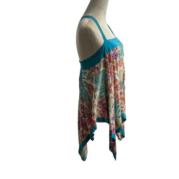 Boho Resort Silk Tank Top Hilo Hattie Tropical Floral Handkerchief Hem XL - Picture 3 of 9
